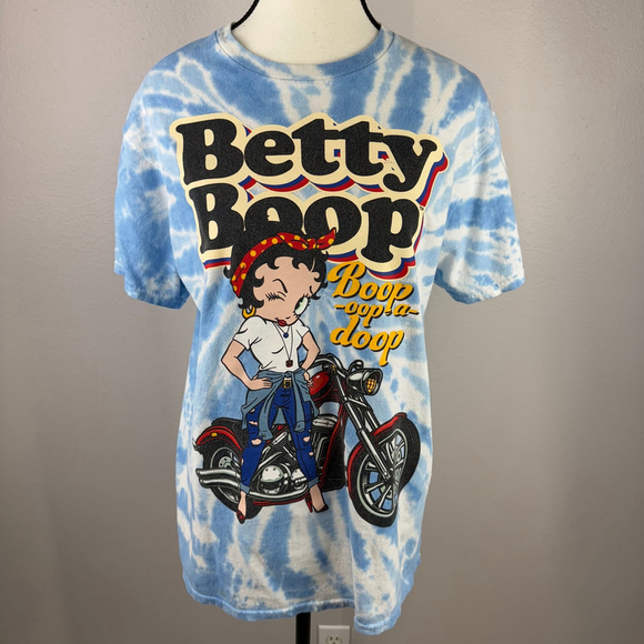 Betty Boop Tops - Betty Boop Women's Medium Blue Tie Dye Short Sleeve Motorcycle Graphic T-Shirt